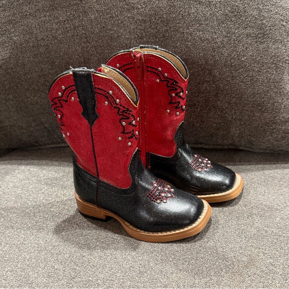 Roper Red & Black Cowgirl Boots – Toddler Size 6 🖤